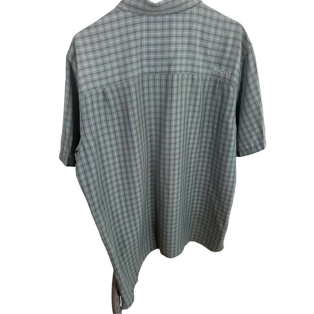 Marmot Button Down Shirt Mens Large Grey Plaid Short Sleeve Hiking Technical Top - Picture 4 of 12